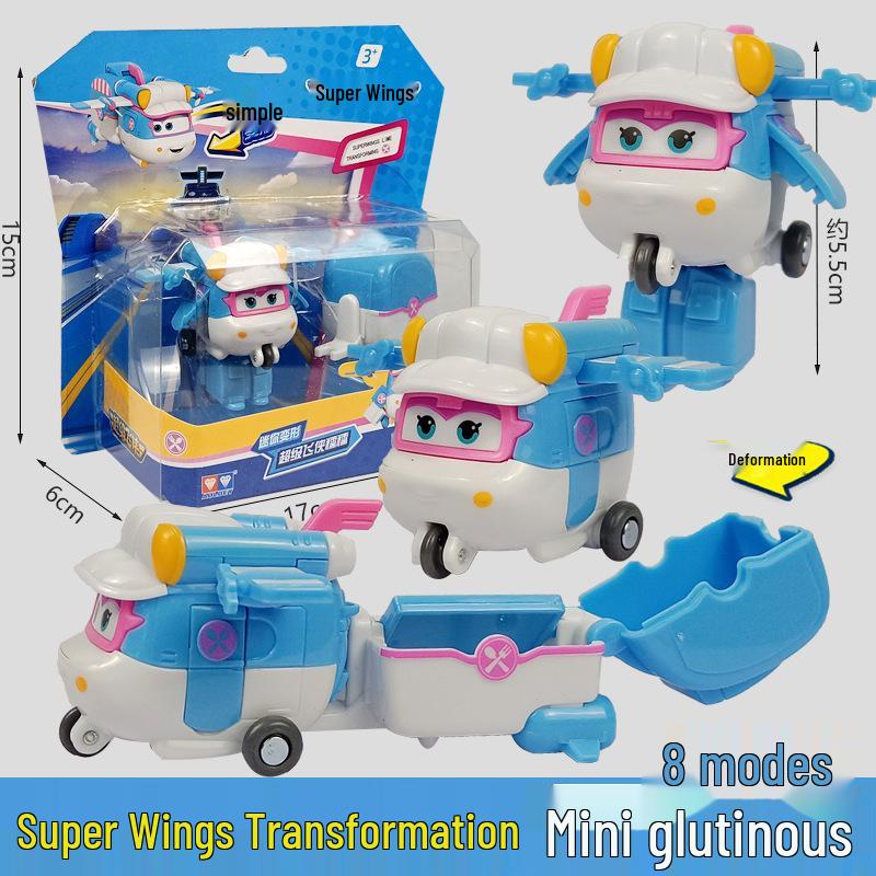 Super Wings 13-Piece Mini Transforming Robot Set: Jett, Big Strong, Jin, and Mighty Little Wing Toys