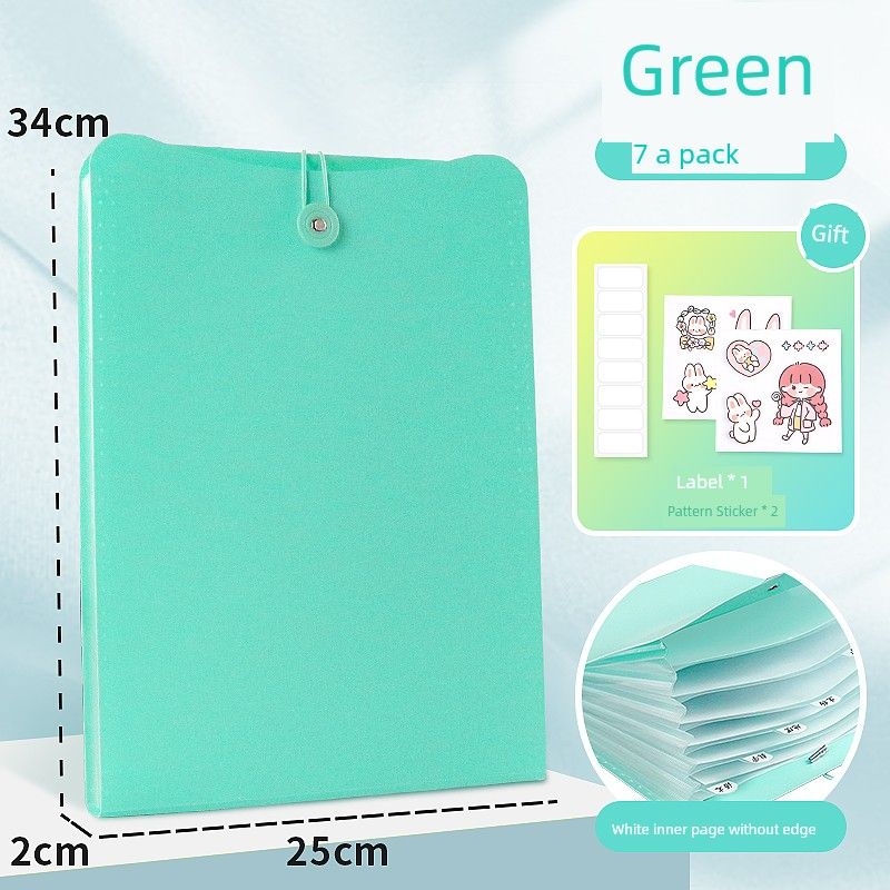 

File Holder Multi-Layer Folder Bill Storage Bag Business Document Package Official Document Data Packet Office Category Folder Insert Finishing Box Green (Transparent Inner Page) Comes with Stickers