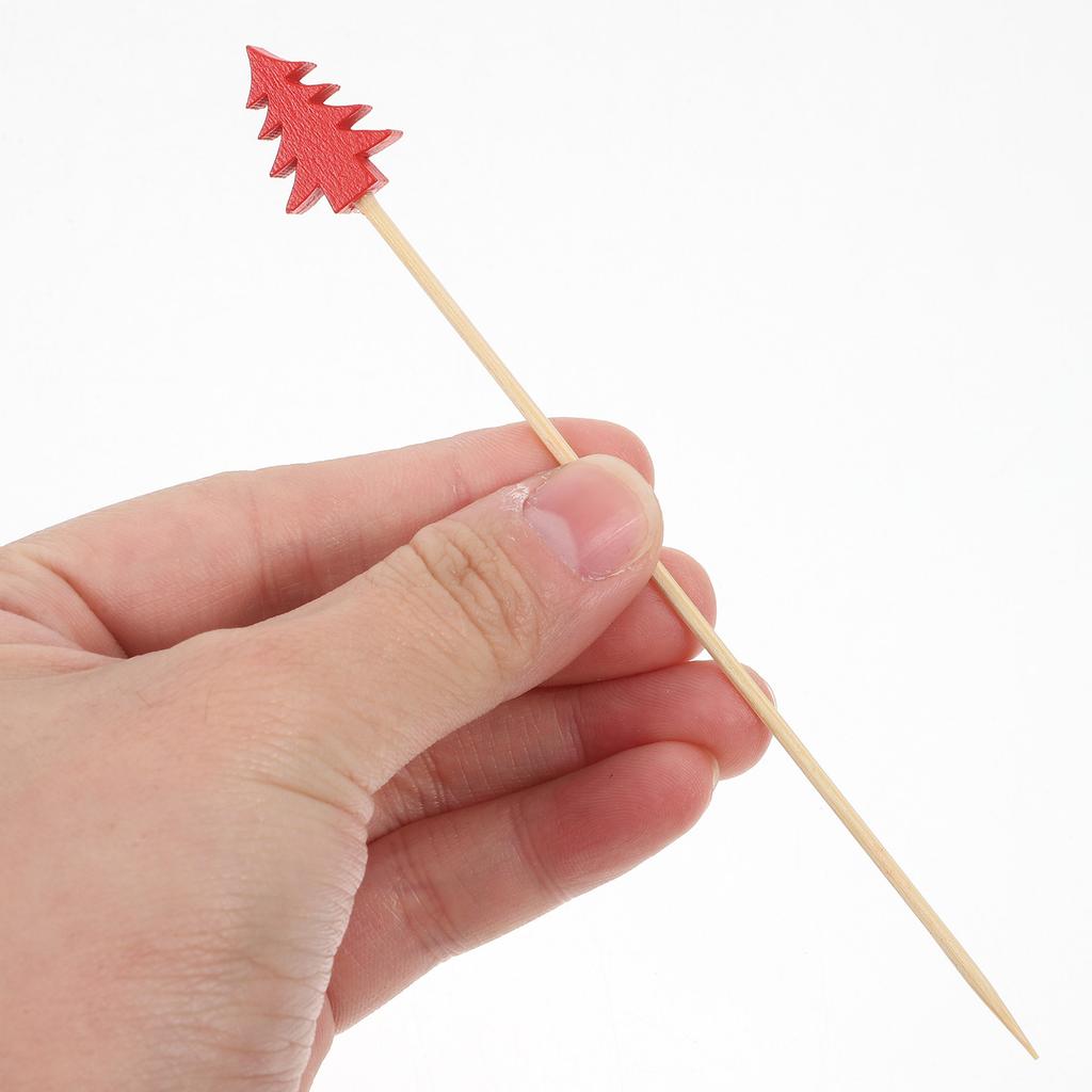 100Pcs Christmas Tree Shape Bamboo Cocktail Picks Food Safe Smooth Finish Fruit Skewers for Bar Party Ktv Home Garnish