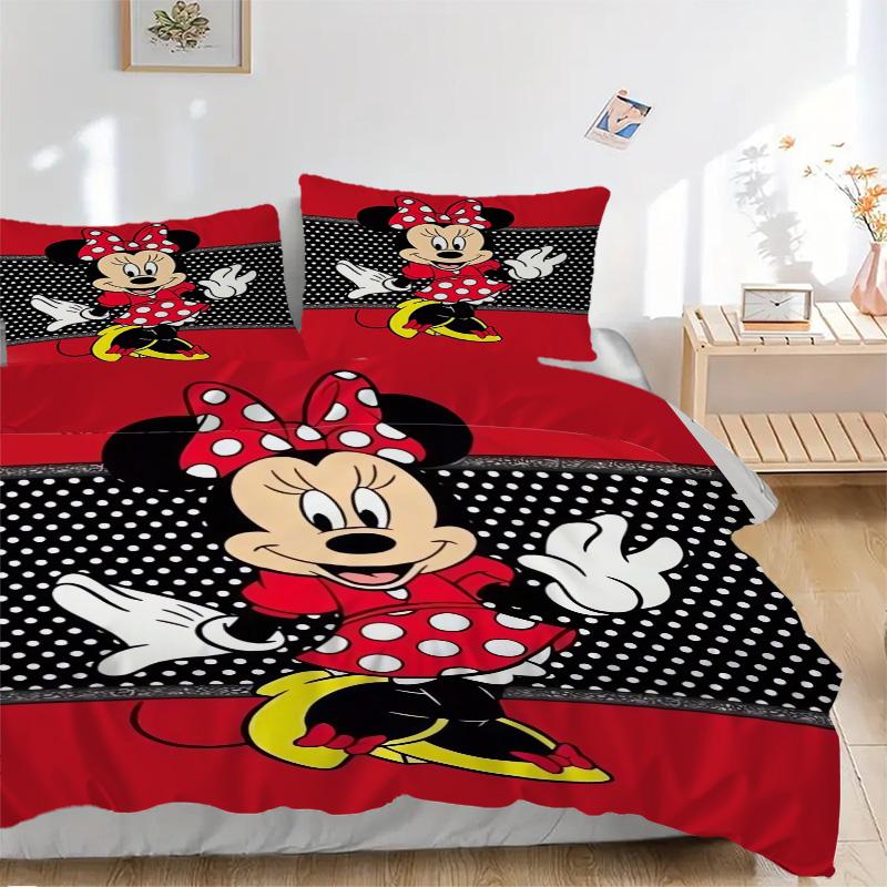 Minnie Mouse Dress Print 3Pcs Bedding Setduvet Cover With 2 Bedropillowcase Home Birthday Gift