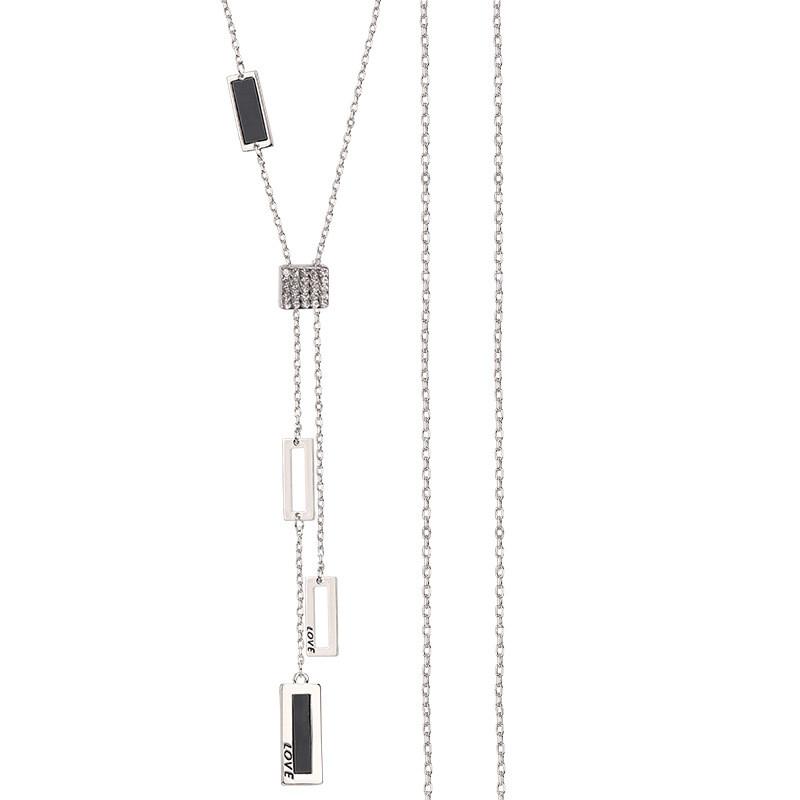 Long Chic Titanium Steel Chain Necklace For Women Featuring Dazzling Geometric Pendant And Stylish Design
