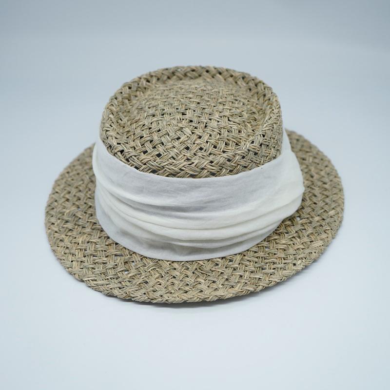 Japanese Retro Japanese Salty Grass Seaweed Woven Flat Top Top Top Top Hat Women'S Summer Shading Vacation Panama French Straw Hat