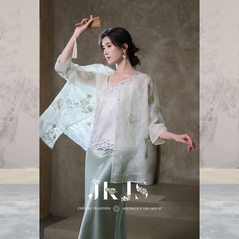 JK&JS French Embroidered Sheer Cardigan Blouse XL