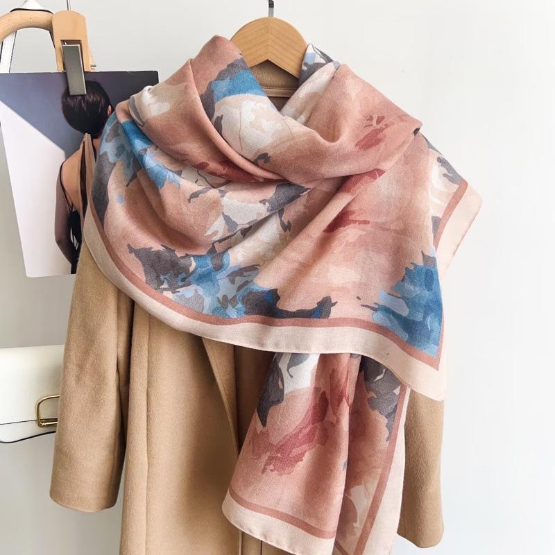 New Chinese Style Oil Painting Flower Scarf Long Silk Scarf For Travel Sun Protection