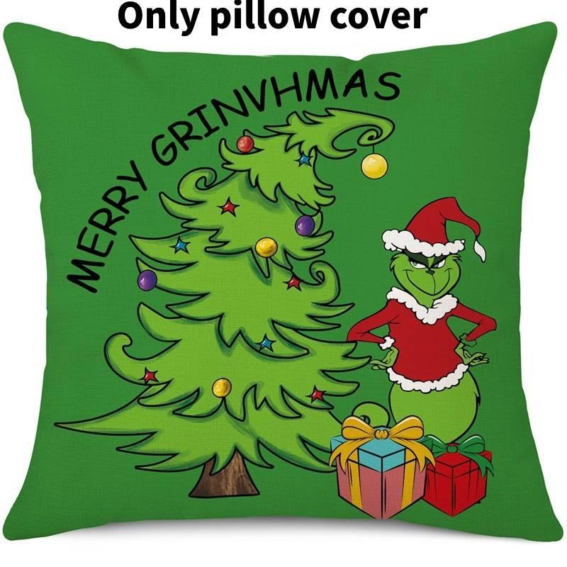 Cozy Green And Red Grinch Christmas Pillow Cover For Stylish Home Dcor 45x45cm