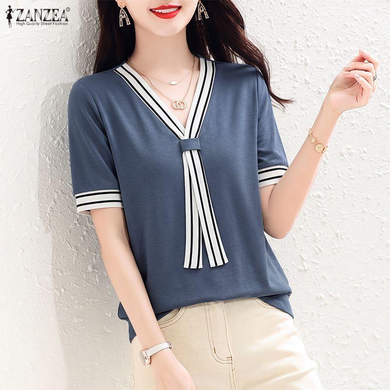 ZANZEA Women Commute Casual V-Neck Loose Short Sleeve Blouse S