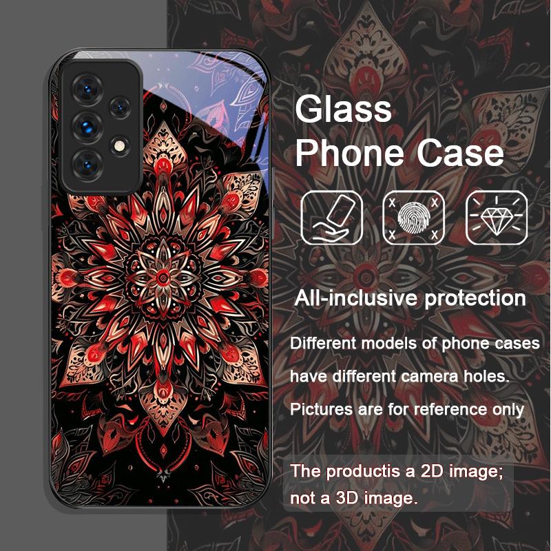 Vintage Mandala Lotusblumenmuster Gehärtetes Glas Handyhülle für Samsung Galaxy A56 A72 A55 A54 A53 A52 A36 A15 A14 A13 Cover