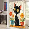 Cute Black Cat with Colorful Flowers Waterproof Shower Curtain - Modern Design for Bathroom Decor, Vibrant and Fun