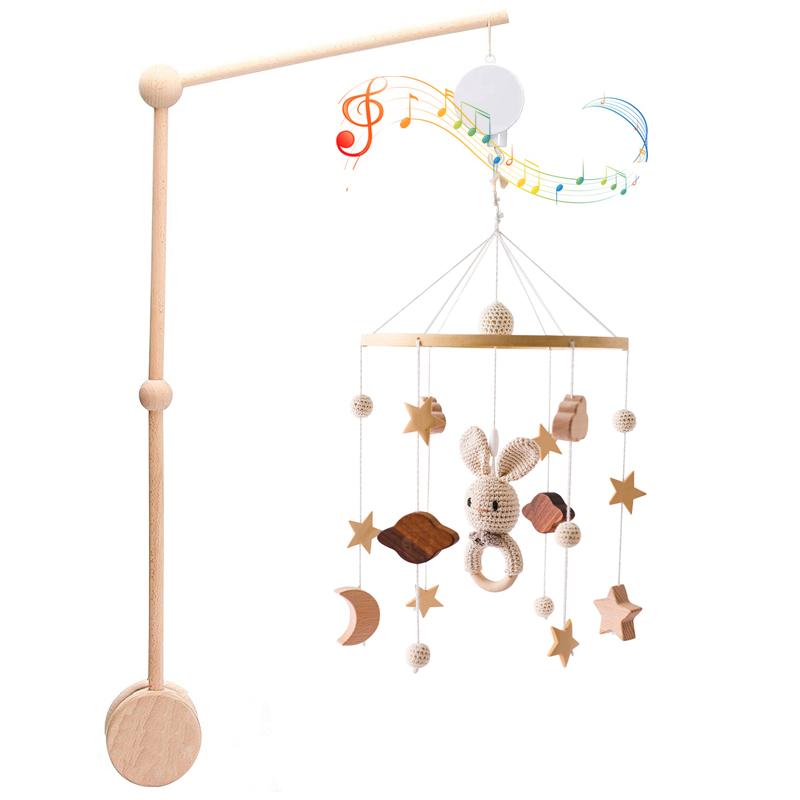 3Pcset Baby Wooden Bed Bell Bracket Mobile Hanging Rattles Toy Hanger Baby Crib Mobile Bed Bell Wood Toy Holder Arm Bracket