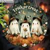 2D Flat Aluminium Halloween Sign with Ghosts & Pumpkins Pattern - Trick or Treat Figurine Ornaments - Ideal for Front Door, Wall, Porch, Window Decor