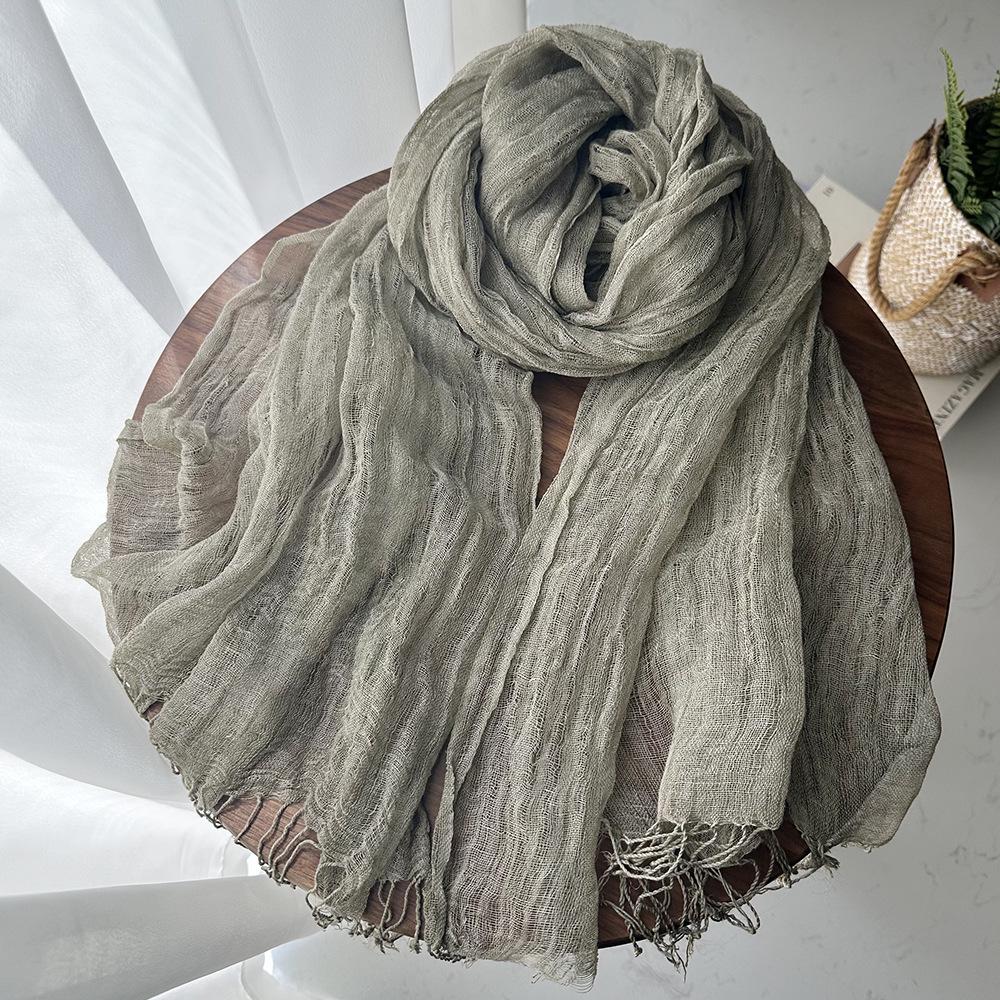 Bufanda de Lino para Mujer - Chal Ligero de Algodón y Lino de Color Sólido con Borlas, Estilo Bosque Artístico, Protección Solar, Moda Japonesa Coreana.