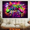 Neon Graffiti Game Controller Tapestry, Colorful Splashing Ink Wall Art for Bedroom Living Room Game Decor