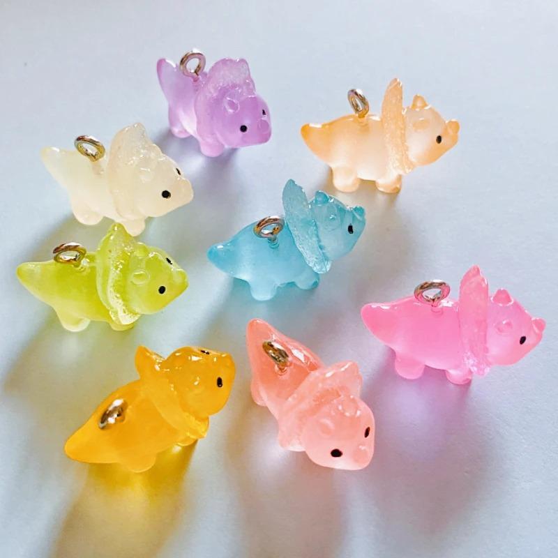 10pcs Kawaii Color Dinosaur Luminous Animal Resin Charms Pendants DIY Jewelry Making Accessories Keychain Earrings