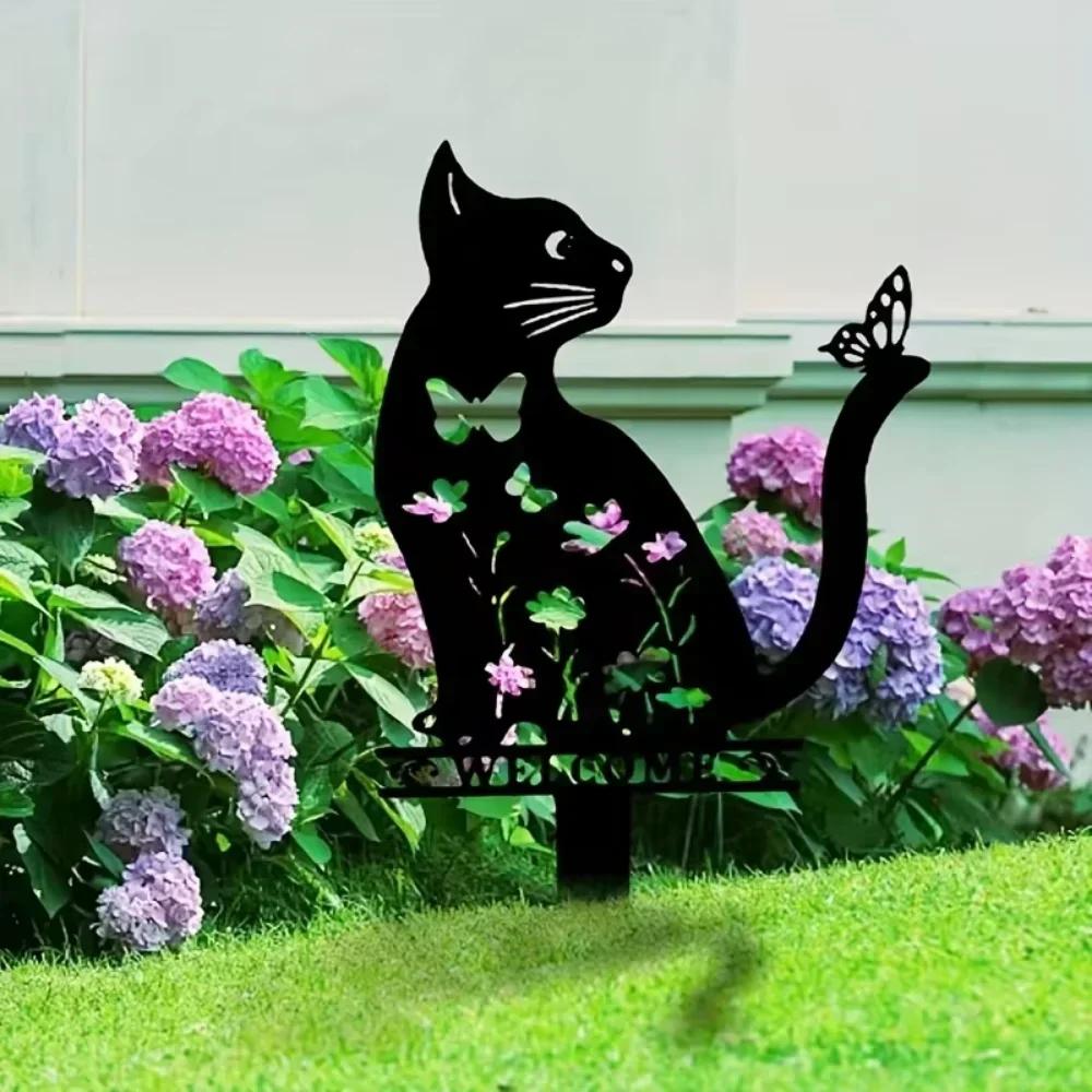 Eine süße Katzen-Gartendekoration aus Eisen, Tiereinsatz, Katzengitter, für den Außenbereich, Garten, Rasendekoration, Innenhof, Kunstdekoration