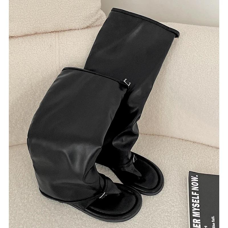 

Мода Bla Плоская Подошва Длинные Сапоги Женские Sle 2025 Новые Летние Для Улицы с Юбками Зажим для Пальца Крутые Сапоги Повседневные Высокие Голенища 42 чёрный