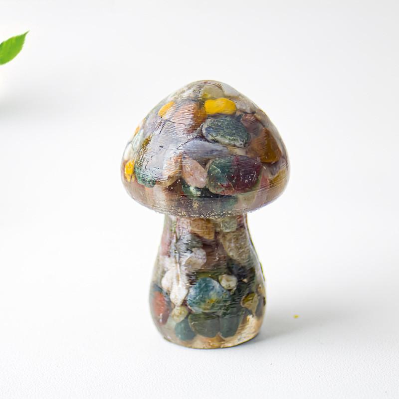 Resin Crystal Mushroom Figurine With Natural Gemstones For Home Decor Gift Ideas