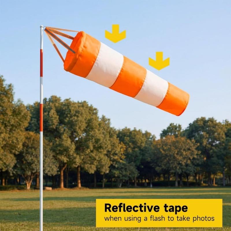 Airport Windsock Outdoor Hanging Heavy Duty Red Ripstop Wind Sock Windsocks with Reflective Belts Length 31.5Inch