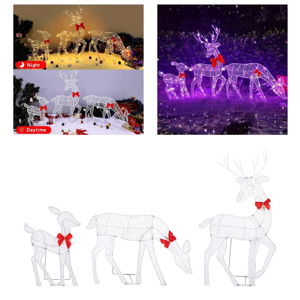 3 Piece Reindeer Family Lighted Christmas Decoration Glitter Yard Deer Set for