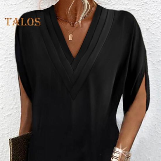 Dámské šaty s výstřihem do V plisovaný rukáv napůl netopýří Jednobarevné Volné Měkké Prodyšné Dojíždění nad kolena Mini