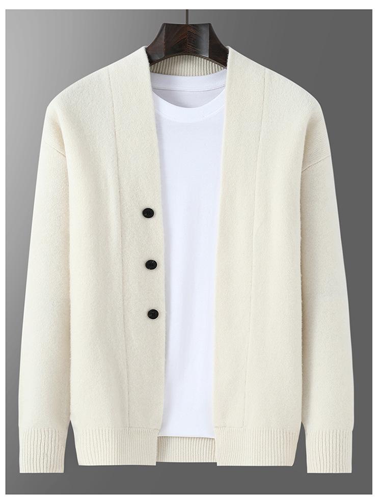 Gruby wełniany kardigan męski - Jednolity kolor, Duży rozmiar, Sweter dzianinowy casual