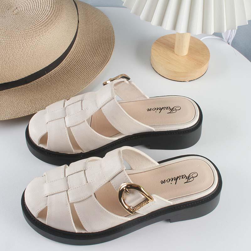 Yuzhihao Women s New Summer Color Block Casual Flat Half Slippers - Fashionable Outdoor Sandals Size 40-41