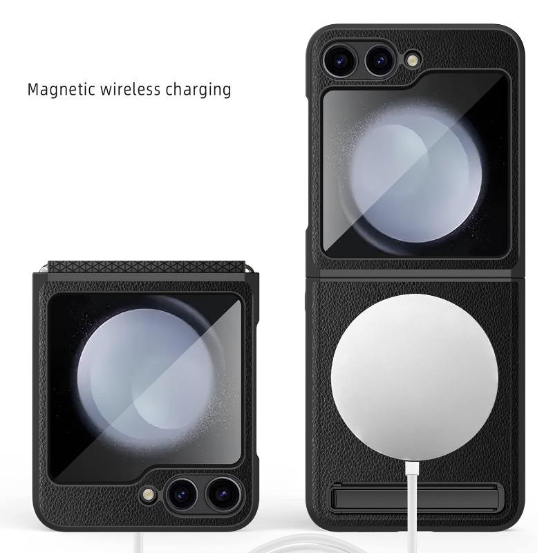 Magnetický stojánek pro Magsafe Pouzdro na telefon pro Samsung Galaxy Z Flip 6 5 Flip6 Flip5 5G Ochranné sklo pantu Kožený kryt