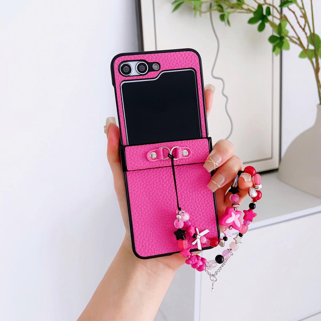 Litchi Pattern Is Suitable for Samsung Zflip7 Mobile Phone Case Folding Trendy Brand Huawei Pocket2 Solid Color Hinged Portable Case.