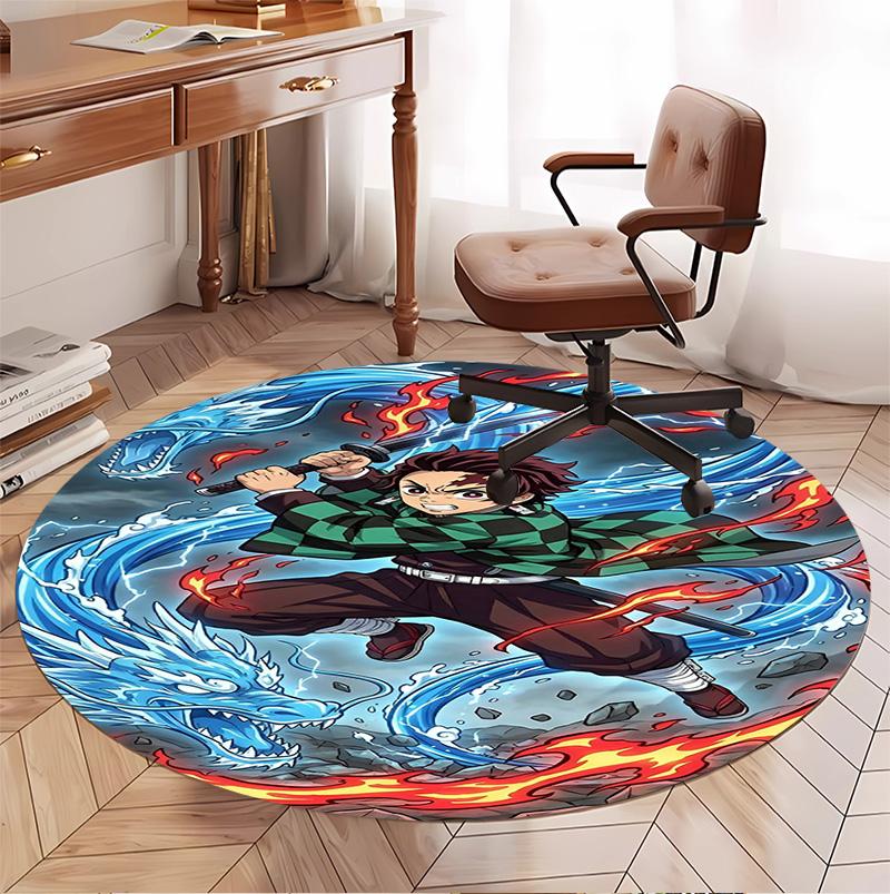 Demon Slayer Pattern Round Rug, Indoor/Outdoor Mat, for Picnic, Gameroom, Bedroom, Office, Living Room, Home Decor Carpet, Birthday Gift