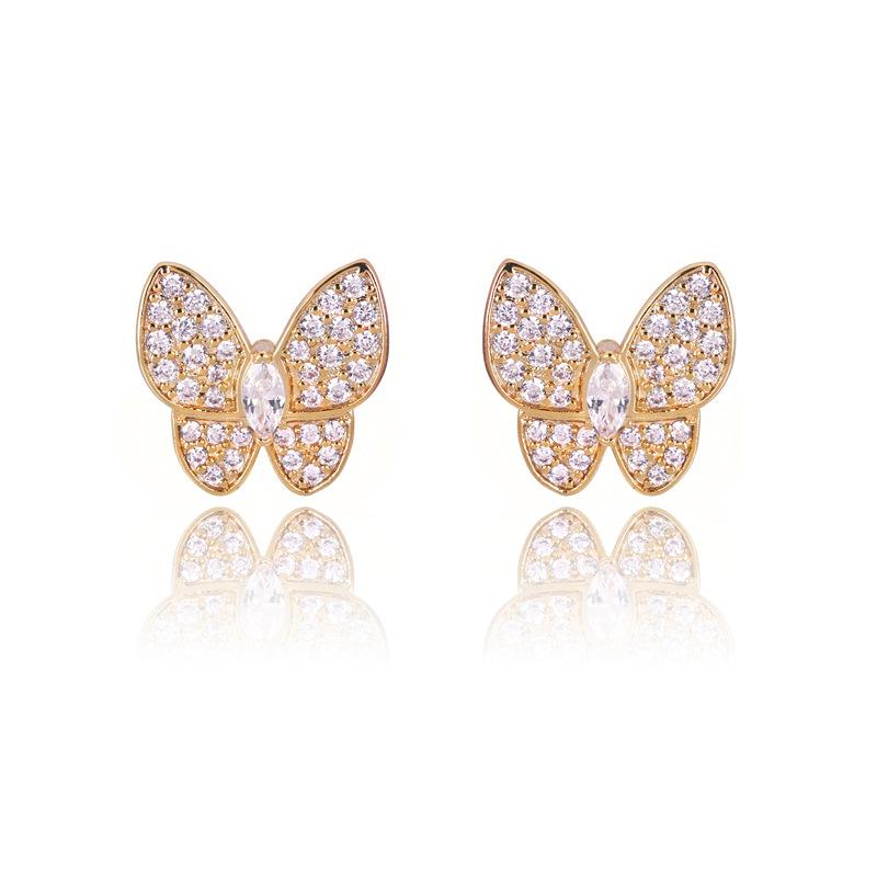 2026 Stud Earrings Inlaid with Zircon, Butterfly Earrings, European and American Women s Earrings. золотой