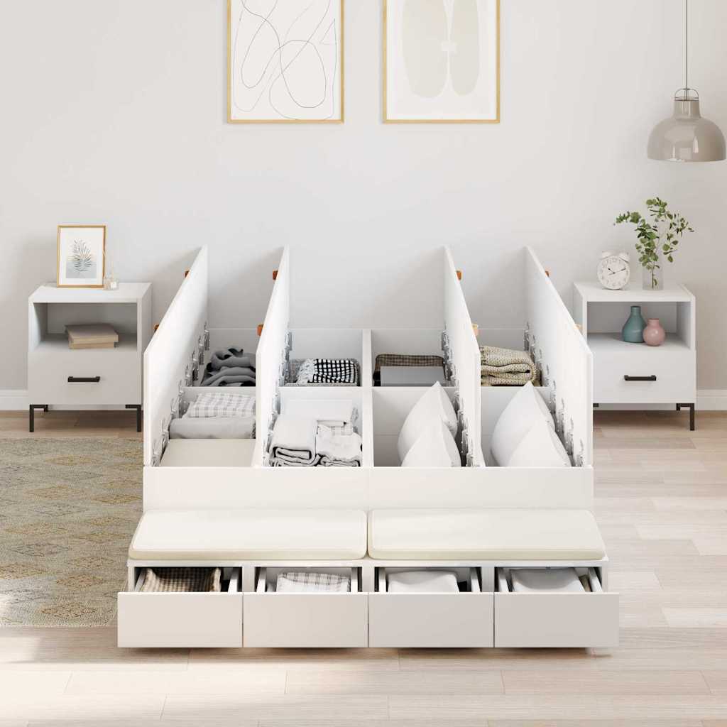 Storage Bed Frame in White 120 cm Wood Based Material