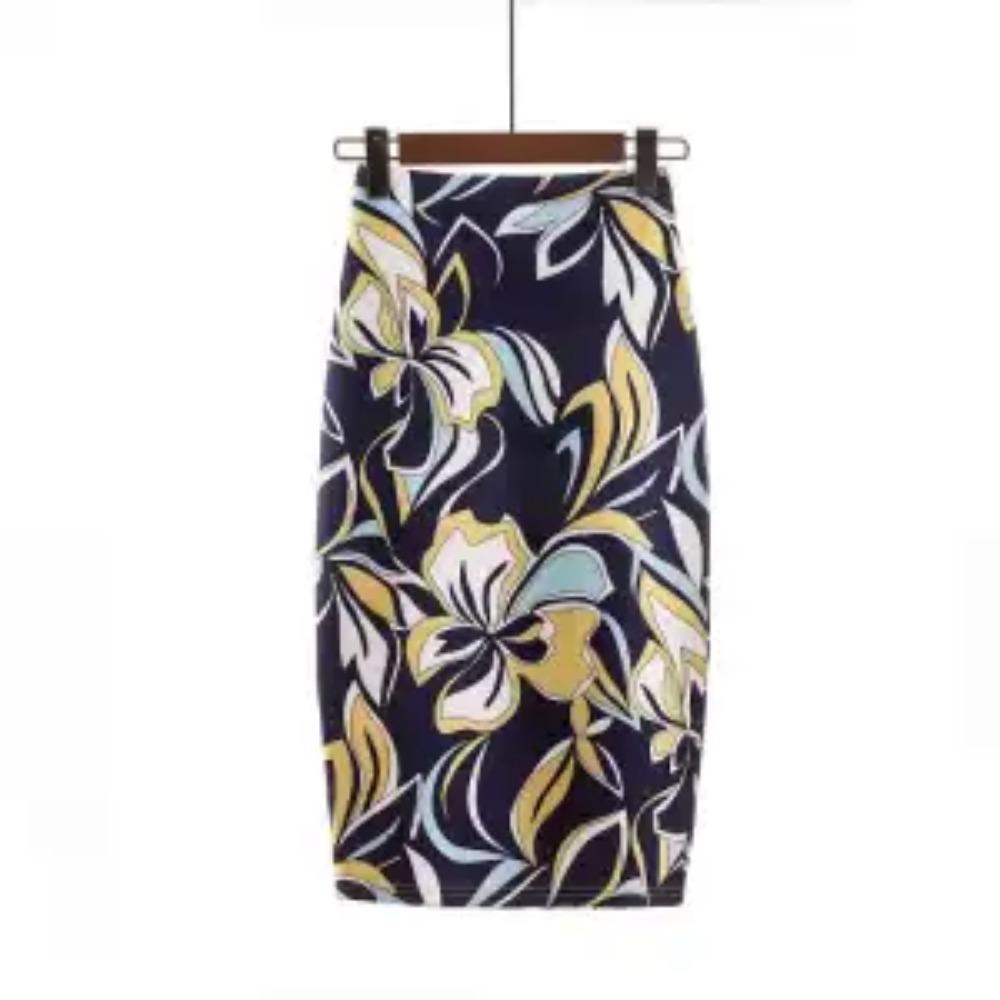 New Spring and Summer Women's Solid Colors Printed Split High Waist Zipper Bag Hip Korean Fashion Casual Commuter Skirt
