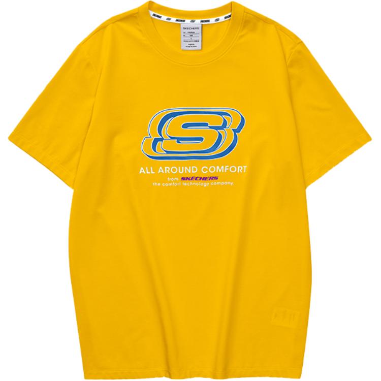 Skechers Logo Print Knitted Short Sleeve T-Shirt Unisex Tops Cadmium-Yellow FHL223U162-00H4 L