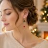 Cute Xmas Theme Earrings 1 Pair Christmas Tree for Women, Colorful Rhinestone Shaped Gold Tone Enamel with Red Bead Charm, Winter Holiday Jewelry