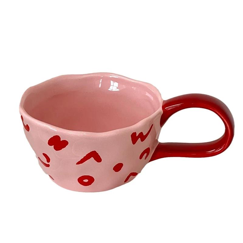 

300 мл нестандартная керамическая кружка с защипами от руки, красная кофейная чашка с буквами, корейский стиль, чашки для воды, завтрак, овсянка, чай, подарок на день рождения 300ml