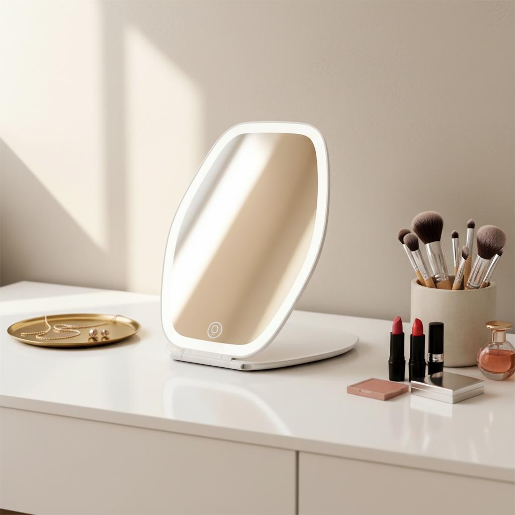 Mini Touch Screen 3 Color LED Dimmable USB Rechargeable Portable Foldable Desk Pocket Vanity Mirror