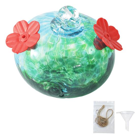 Stained Glass Hummingbird Feeder Droplet Shaped Hanging Birds Feeder Hummingbird Feeder with 2 Flower Feeding Ports for Outside Garden Courtyard