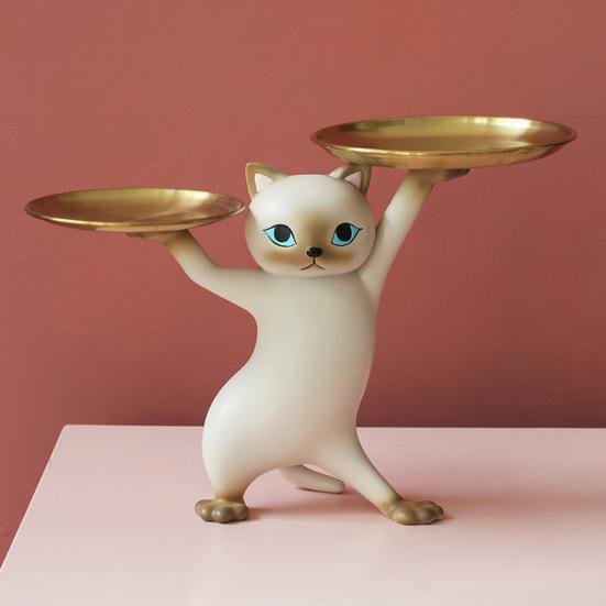 Dancing Cat Animation Resin Figure Creative Cartoon Sand Sculpture Cat Ornament for Living Room Housewarming