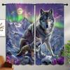 Wolf Blackout Curtains for Boys Girl Bedroom Decor,Cute Wolf Family Foraging Snow Forest Animal Thermal Insulated Rod Pocket