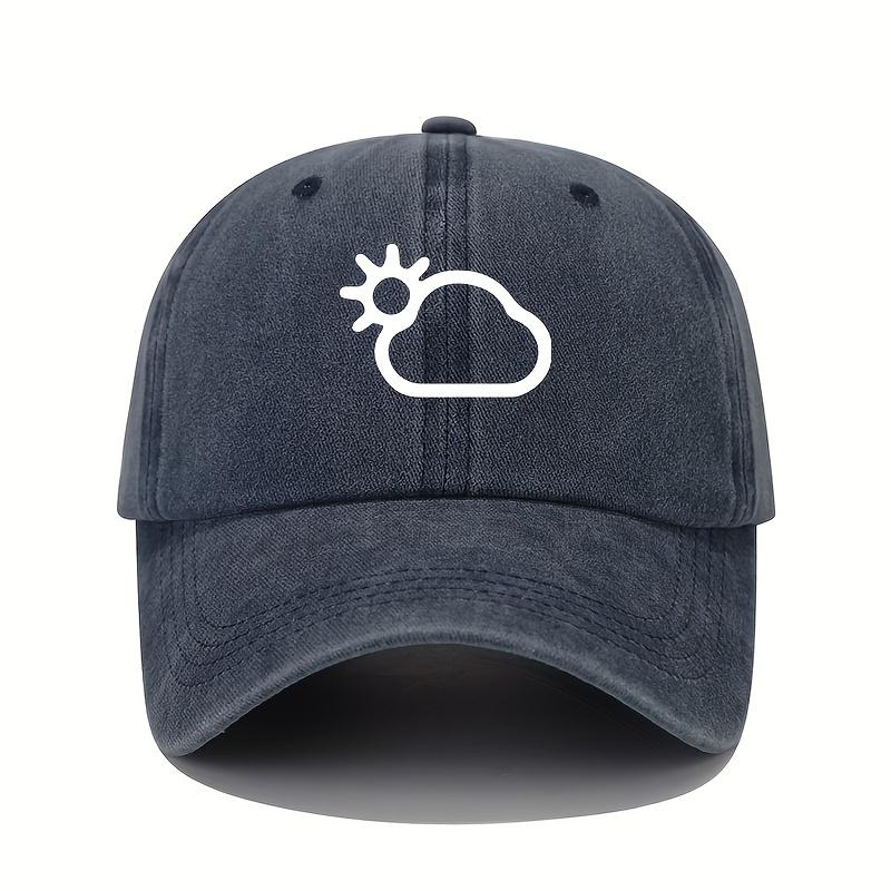 Sun and cloud pattern printed baseball cap with simple design, suitable for both men and women, versatile casual hat