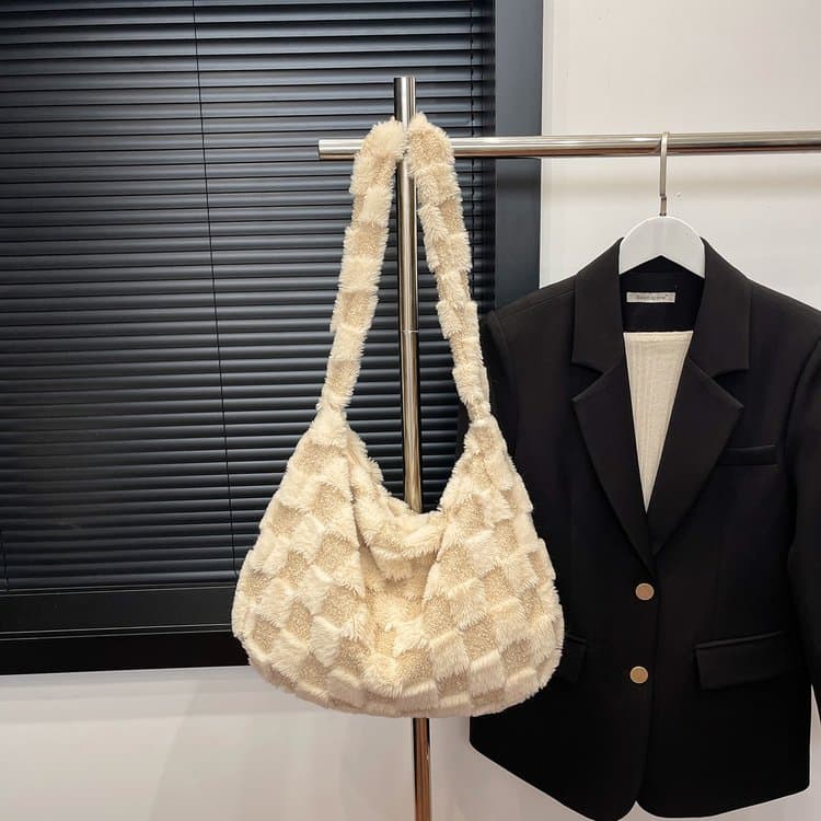 

Plaid women s plush one-shoulder cross-body bag хакі
