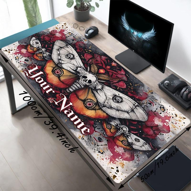 Custom 1Pc Gothic Skull Moth Tattoo Personalized Mouse Pad Non Slip Rubber Waterproof Desk Mat Stitched Edge Gaming Office Xmas Gift