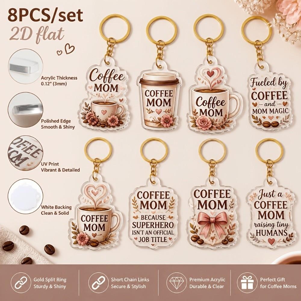 8pcs Colorful Mini Key Chains Acrylic Bag Charm Key Ring New 2D Flat Acrylic Keychain Set Gift
