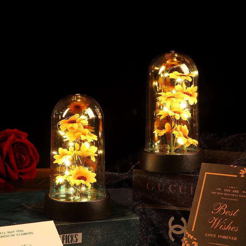 Sunflower Preserved Flower Night Light Lampshade - Acrylic Cover Gift for Mother's and Teacher's Day.