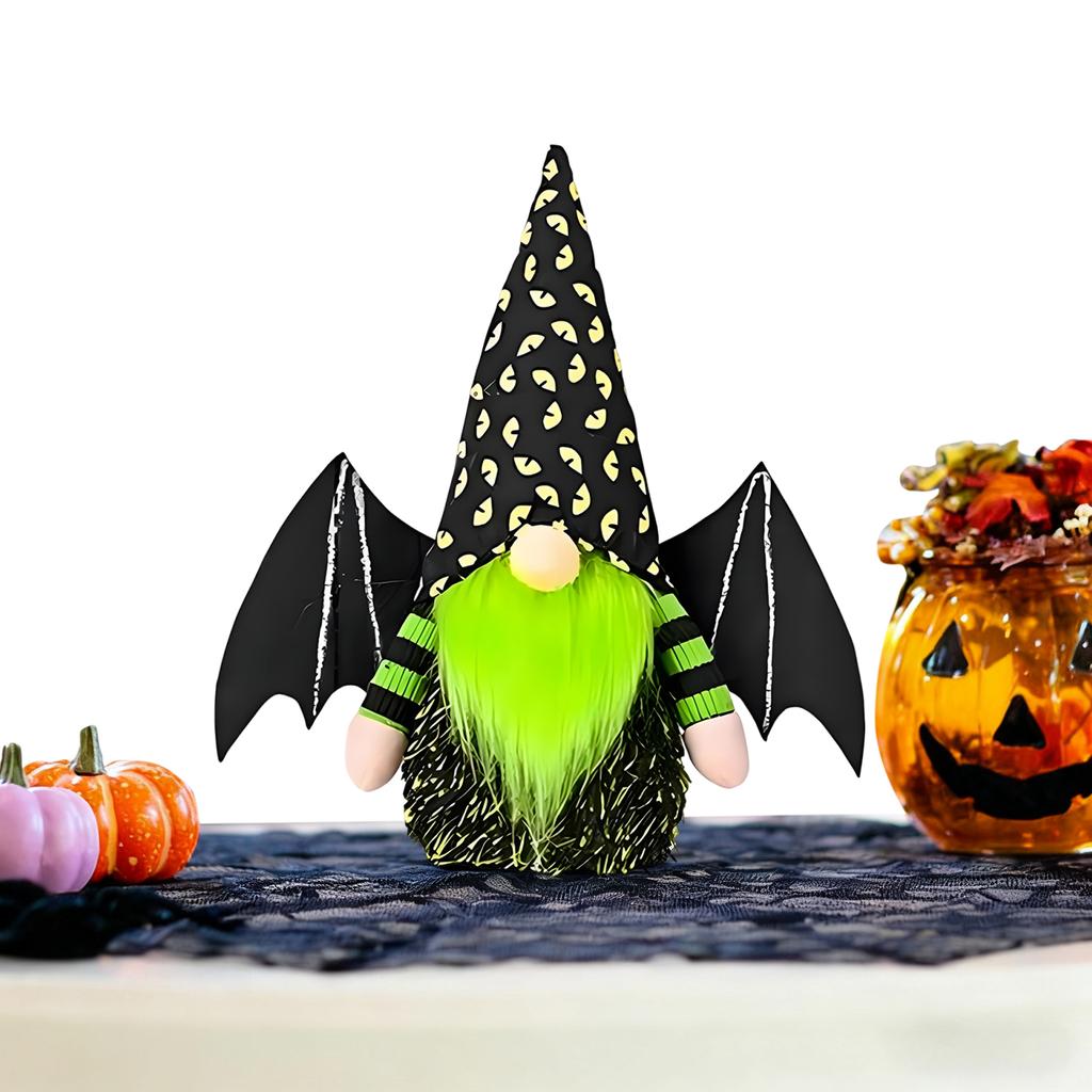 Bat Gnome Halloween Home Decor W/ Bat Wing Halloween Gnome Doll Halloween Dwarfs Plush Decor for Bedroom and Garden Decoration