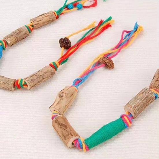 Cat Toys Cotton Rope with Natural Wood Polygon Segments Interactive Toy Chew Resistant Teeth Cleaning Toy