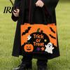 Child-friendly Halloween Bag Trick or Treat Bag, Felt Goodie with Pumpkin Ghost Patches, Orange And Black Large Candy Tote for Kids, Party