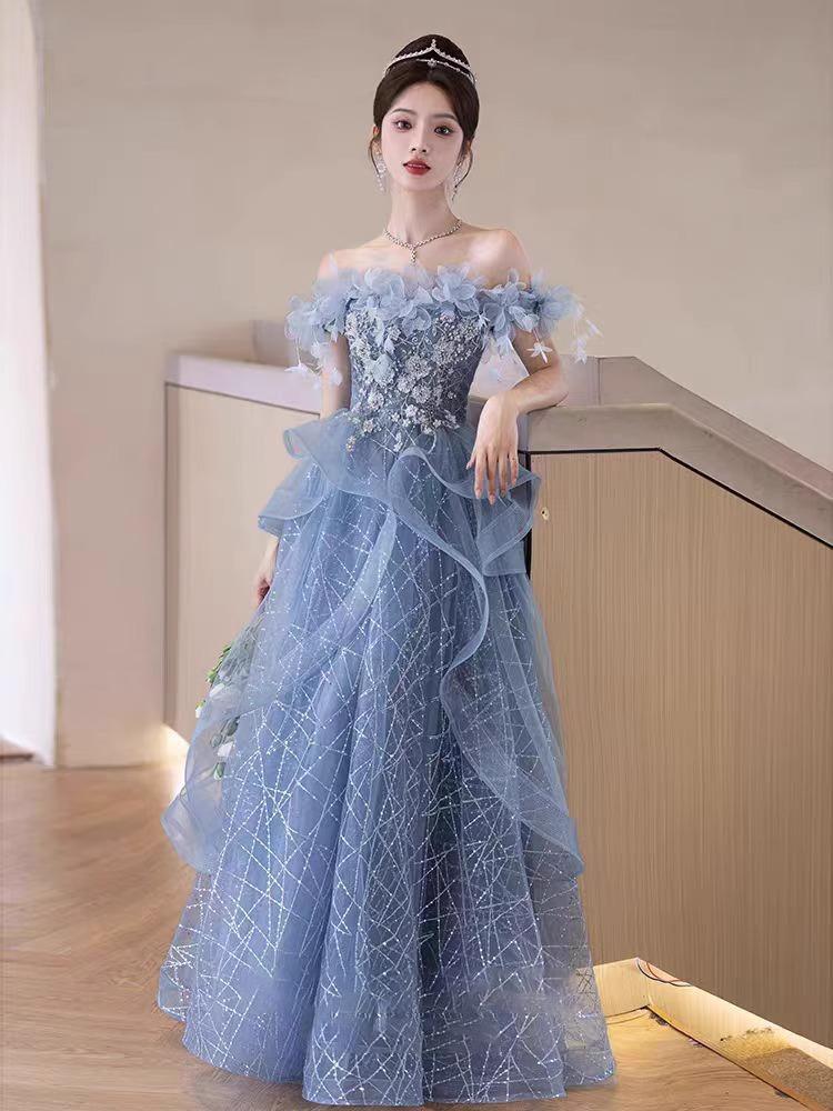 Banquet Evening Dress 1011 New Summer Dignified Atmosphere Dignified Elegant Host Starry Sky Thin Shoulder Dress