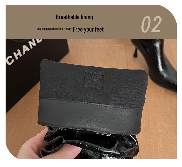 665 Stiletto Heel Over-the-Knee Boots - Autumn/Winter Pointed Toe, Slimming, Wrinkled, Stacked Shaft.