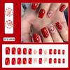 Black Long Coffin Press On Nails Square Tip With Love Heart Print 24Pcs Wearable False Nails For Women Girls Valentine Gift