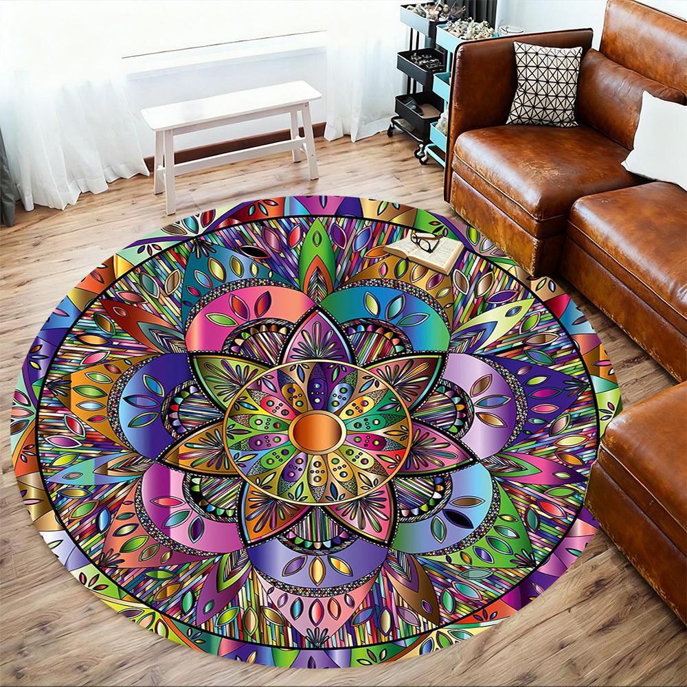 1pc Mandala Colorful Round Chair Mat Area Rug - Non-Slip, Floor Mat for Office, Bedroom, and Indoor Decor C1118077